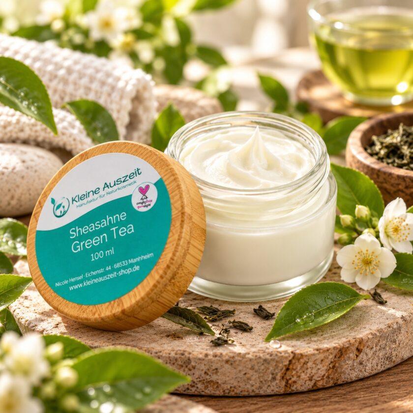 gr├╝ner_tee_spa_kosmetik_in_naturkulisse Sheasahne Green Tea